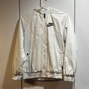 Nike White Hooded Jacket Full Zip Wind Breaker‎